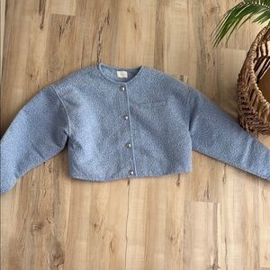 Blue Cropped Button-Up Jacket